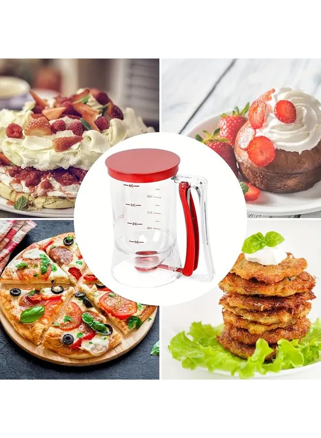 Red 4 Cup Pancake Batter Dispenser With Measurement Markings And Extrusion Handle - Image 3